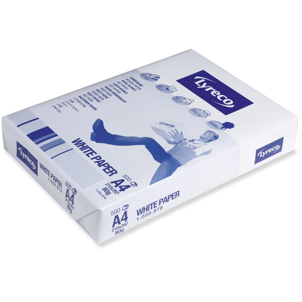 Caixa 5 pacotes 500 folhas papel LYRECO TCF A4 80 g/m2 papel TCF