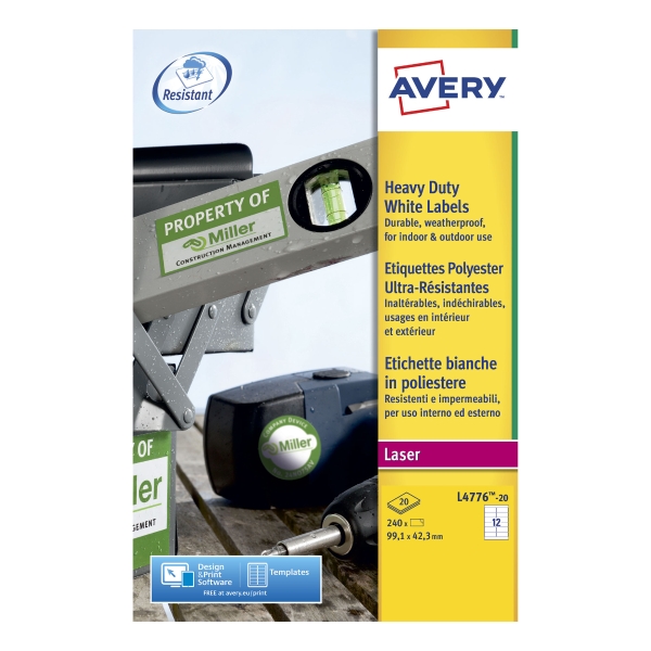 Avery L4776 weatherproof heavy duty labels 99,1x42,3mm - box of 240