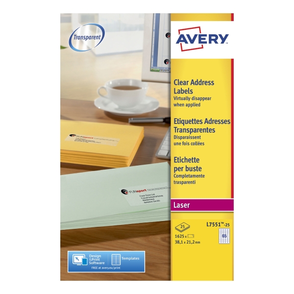 BX1625 AVERY L7551 LABEL 381X212 TRANSP