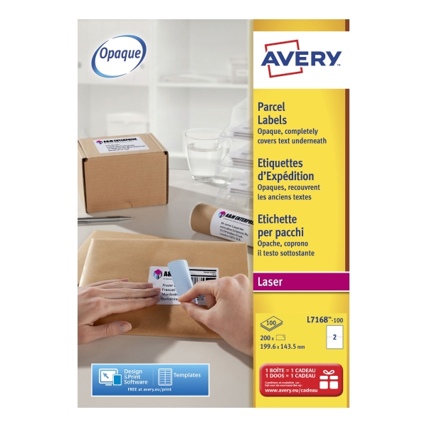 Avery L7168 étiquettes laser Jam Free 199,6x143,5mm - boîte de 200