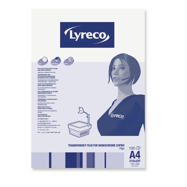 LYRECO A4 PLAIN CLEAR PHOTOCOPIER TRANSPARENCY FILM - BOX OF 100 SHEETS