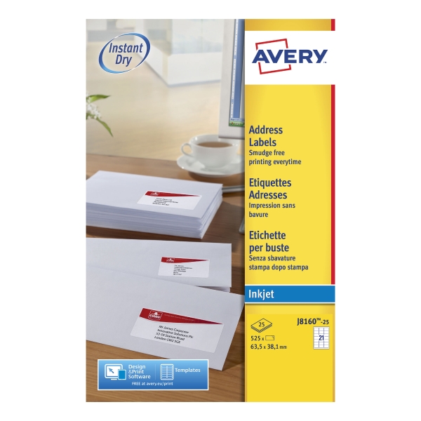 Avery Quick-Dry White Inkjet Labels 63.5 X 38.1Mm - Box Of 525