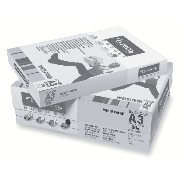 Lyreco Budget Copier White A3 Paper 80Gsm, 500 sheets