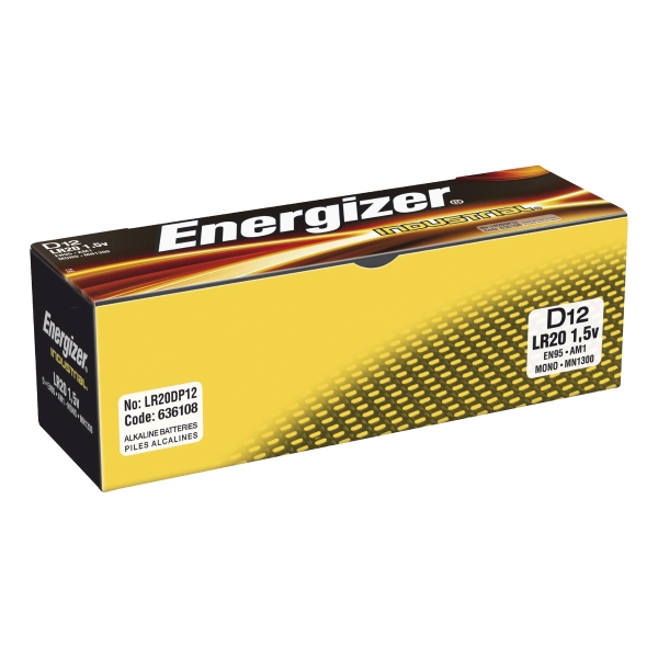 Batterie Energizer 623865, Mono LR20/D, 2 Volt, Industrial, 12 Stück