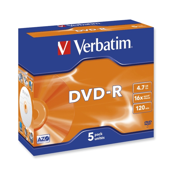 Verbatim DVD-R 4.7GB 1-16x speed jewel case - pack of 5