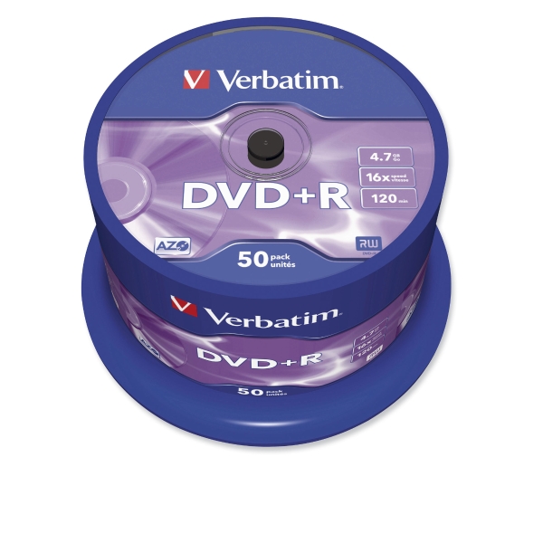 Verbatim DVD+R 4.7GB 1-16x snelheid spindle - pak van 50