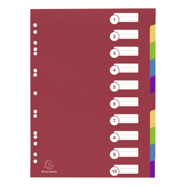 Exacompta neutrale dividers extra strong 10 tabs PP 11-holes