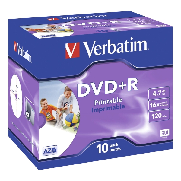 Verbatim DVD+R Jewel Case Printable 4.7Gb Bx10