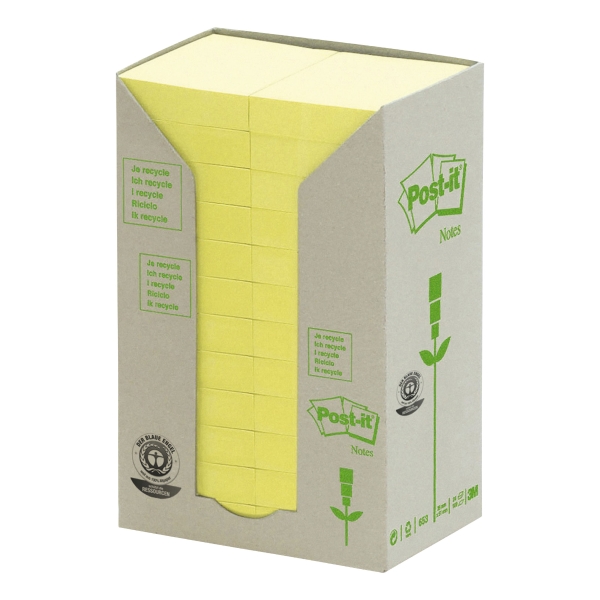 Post-it 653YRT recycled notes 38x51 mm light yellow - pack of 24