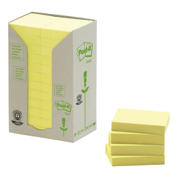 Post-it 653YRT recycled notes 38x51 mm light yellow - pack of 24