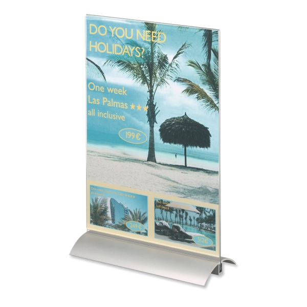 Durable Table Top Presenter A4 - Transparent Acrylic Panel with Aluminium Base