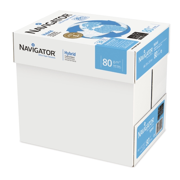 Caixa 5 pacotes 500 folhas papel NAVIGATOR Hybrid A4 80g/m2