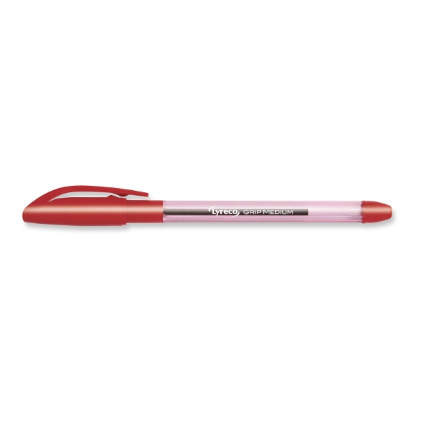 LYRECO STICK BALLPOINT PEN WITH GRIP MEDIUM 1MM RED