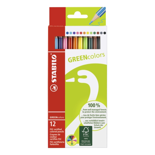 Colouring Pencil - STABILO GREENcolours Wallet of 12 Assorted Colours