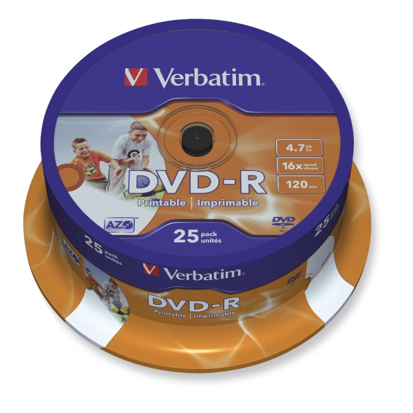 Verbatim DVD-R Printable 4.7Gb 1X-16X - Spindle of 25