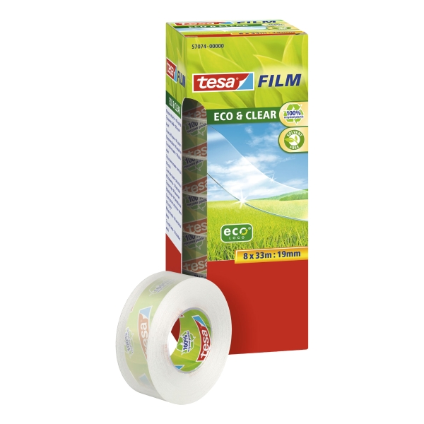 TESA ECO CLEAR TAPE 19MMX33M - PACK OF 8 (INCLUDES 1 FREE ROLL)