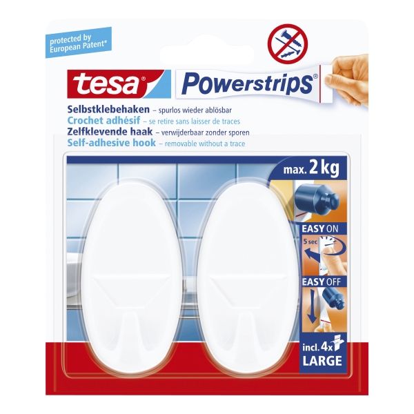 Tesa Powerstrips Large Oval White - Pack Of 2