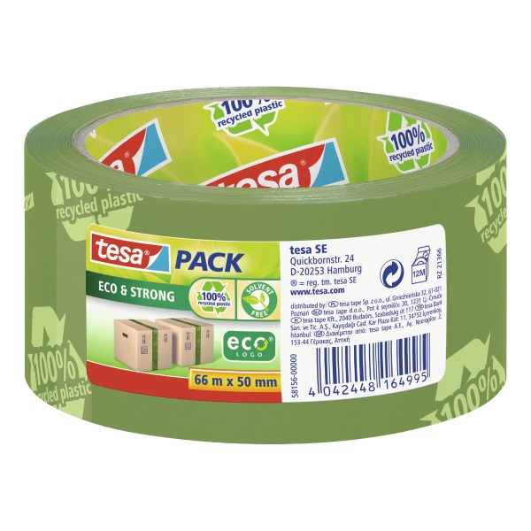 tesapack Eco & Strong Green Printed Packaging Tape, 66M x 50mm