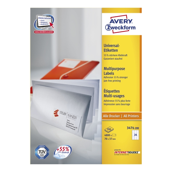 BX4800 AVERY 3474-200 I+L+C LAB 70X37MM