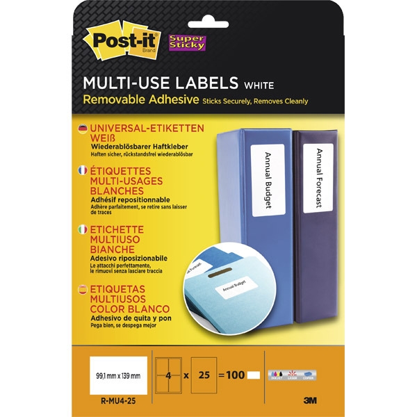 PK100 POST-IT R-MU4 REMOV LAB 99.1X139MM