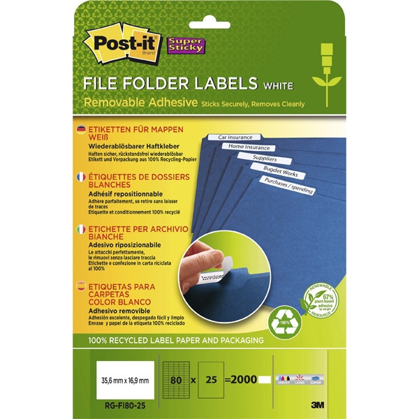 Post-it RG-FI80-25 Super Sticky etiketten 35,6x16,9mm wit - pak van 2000