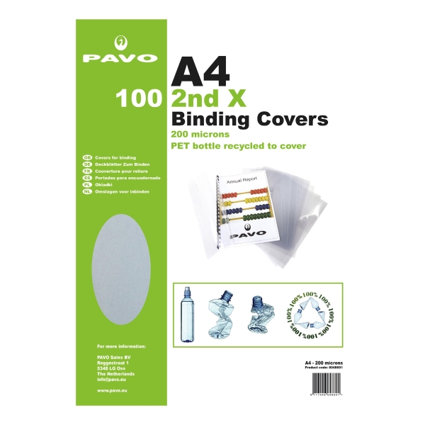 Pavo cover A4 in recycled PP 200 micron transparent - pack of 100