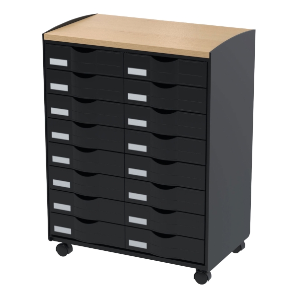 Paperflow Mobile 16 Drawers Organiser Black