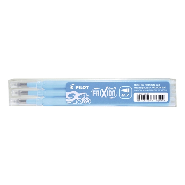 PILOT REFILL FOR FRIXION ROLLER BALL 0.7 LIGHT BLUE - PACK OF 3