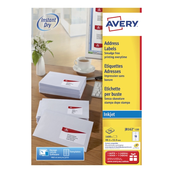 Avery J8162 inkjetetiketten 99,1x33,9mm - doos van 1600