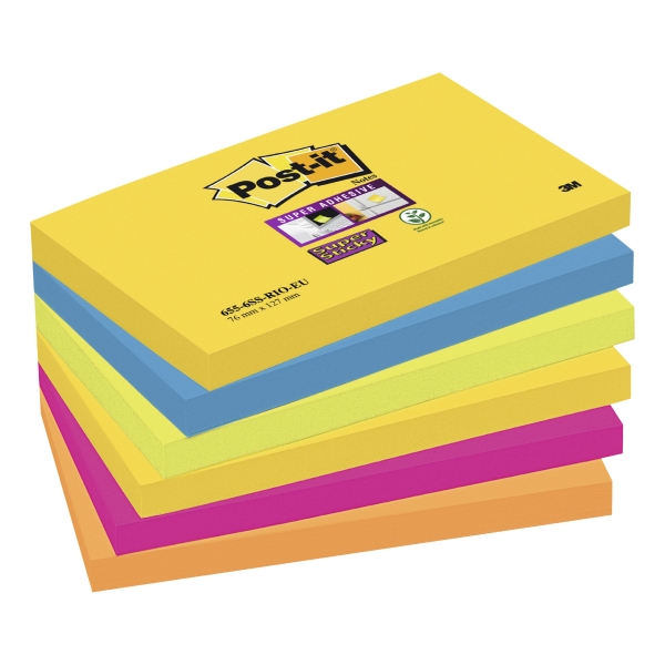 Post-It Rio Colour Super Sticky Notes 76X127mm - Pack of 6