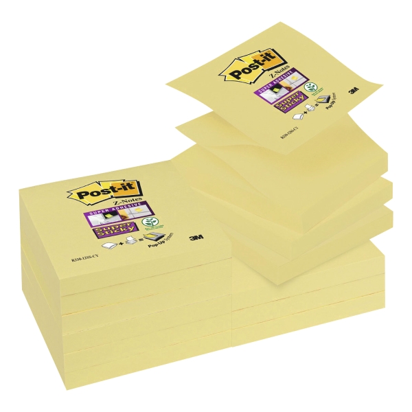 Post-It Super Sticky Z-Notes 76X76mm Canary Yellow Pk12