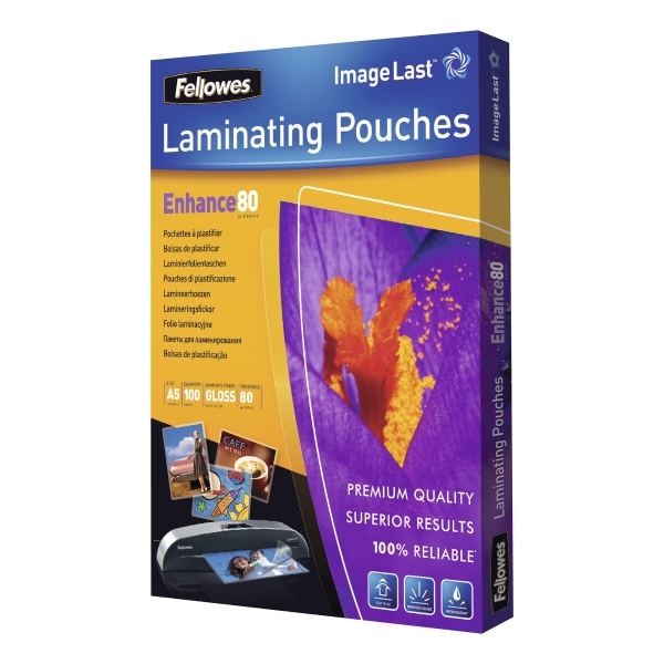 PK100 FELLOWES LAMINATING POUCH 80MI A5