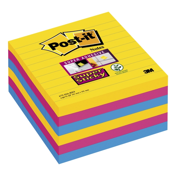 Karteczki Post-it Super Sticky XL, Rio de Janeiro, w linię, 101x101mm, 6x90k