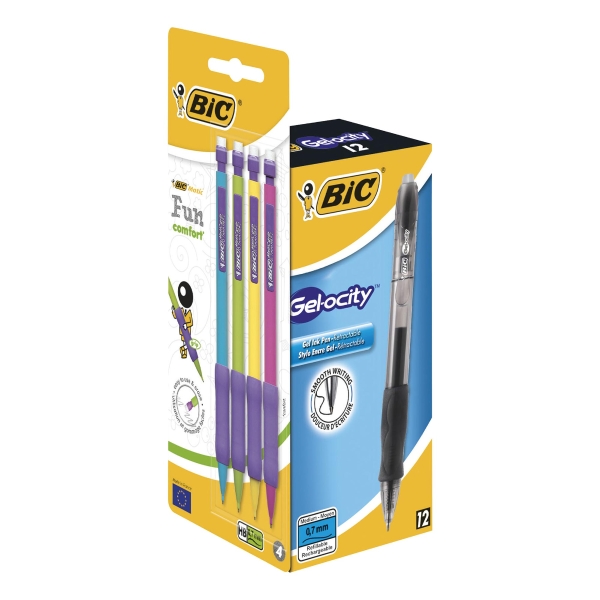 BX12 BIC VELOCITY GEL PEN BLK+4BIC MATIC