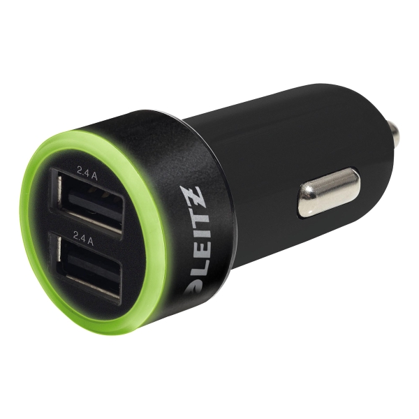 LEITZ CAR CHARGER USB UNIV DUAL 4.8A BLK