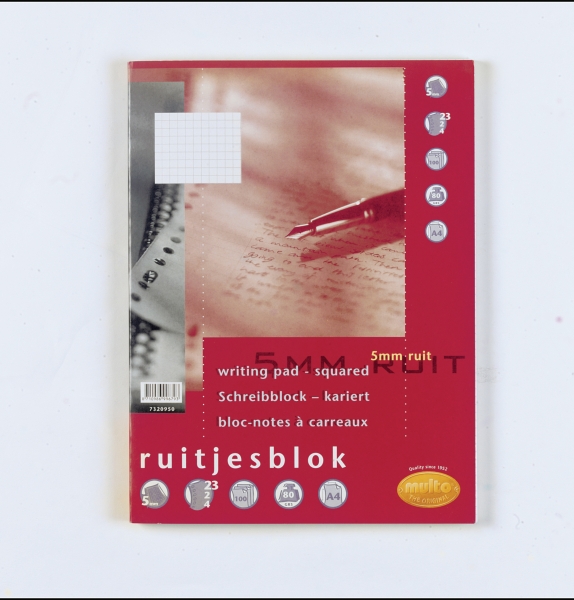 Multo schrijfblok 23 perforaties A4 geruit 5x5mm zijdelings gelijmd 100 vellen