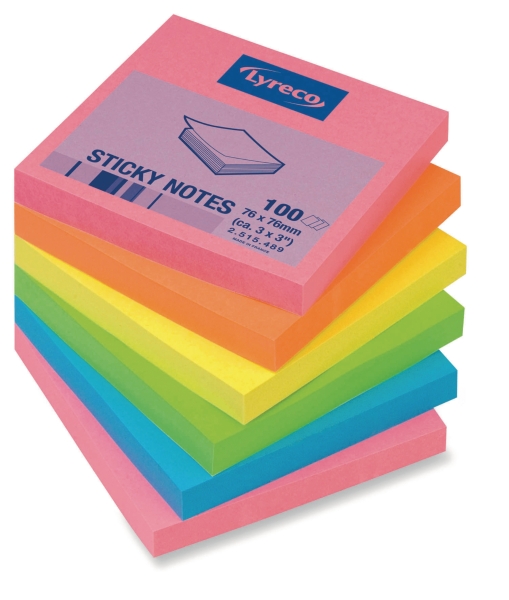 Lyreco blocs mémo 5 couleurs vives 76x76mm - paquet de 6