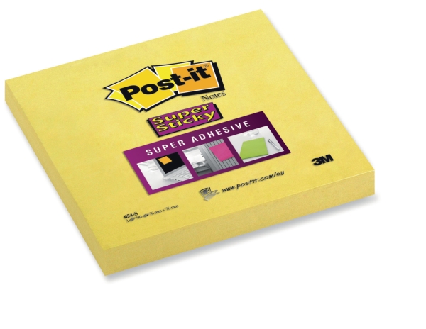 Post-it 654S notes Super Sticky 76x76mm jaune narcisse