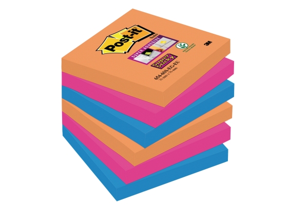 Post-it Super Sticky Notes 76x76 mm couleurs étincelantes - paquet 6