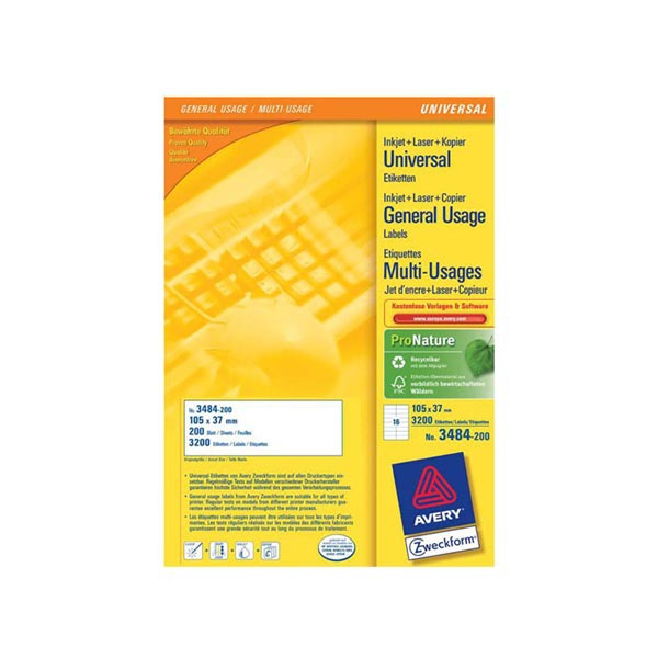 Avery 3484 multipurpose labels 105x37mm - box of 1600