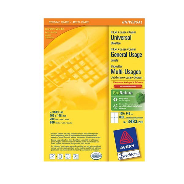 Avery 3483 multipurpose labels 105x148mm - box of 800