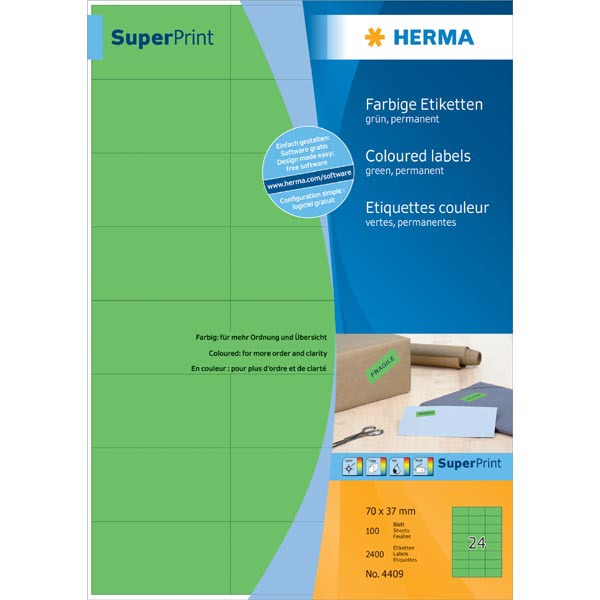 Herma 4409 gekleurde etiketten 70x37mm groen - doos van 2400