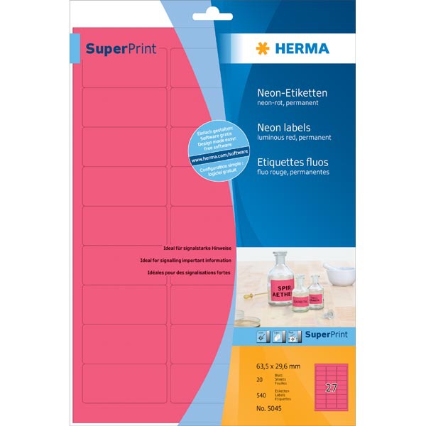 Herma 5045 fluorescerende etiketten 63,5x29,6mm rood - doos van 540