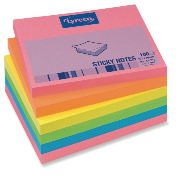 Lyreco memo bloc 5 neon colours 76x102 mm - pack of 6