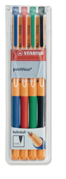 Stabilo Point Visco gelroller met dop 0,5mm assorti - pak van 4