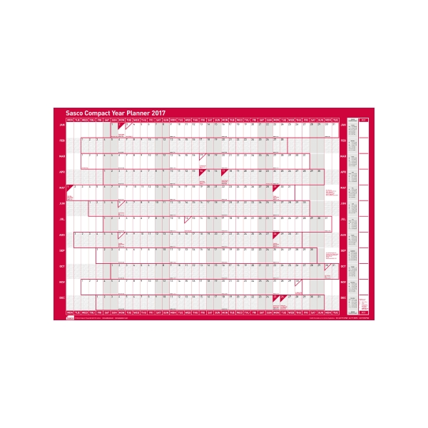 SASCO UNMOUNTED COMPACT LANDSCAPE YEAR PLANNER - 610 X 405MM