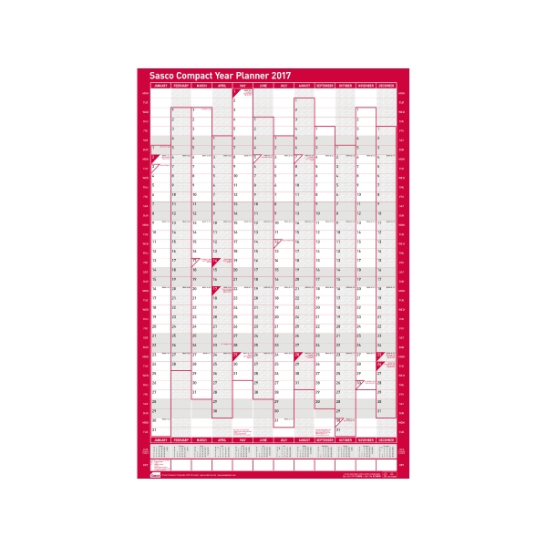 SASCO UNMOUNTED COMPACT PORTRAIT YEAR PLANNER - 405 X 610MM