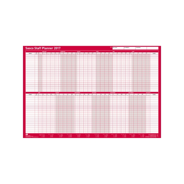 SASCO UNMOUNTED STAFF YEAR PLANNER - 915 X 610MM