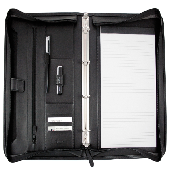 Monolith Drop Handle Black Conference Folder With 4 Ring Binding