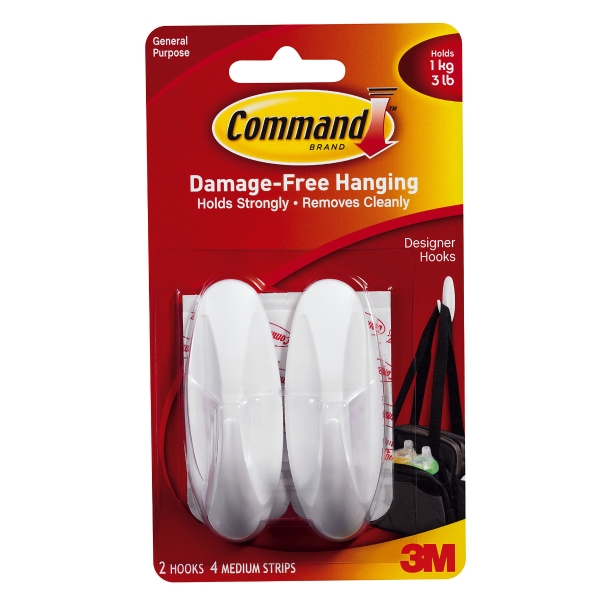 Command Oval Hook Adhesive Med - Pack 2